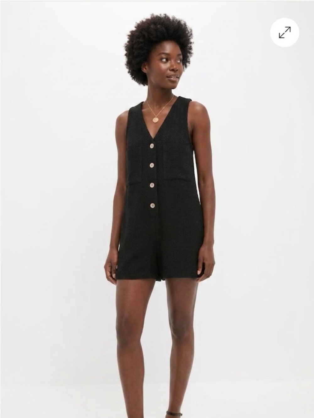Pomander Place Tuckernuck Myla Textured Romper Black Button V-Neck Womens Size